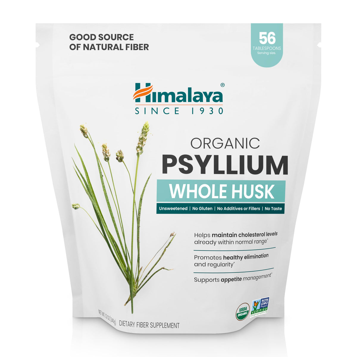 Organic Psyllium Whole Husk Fiber Supplement, Unflavored, 12 oz D9520