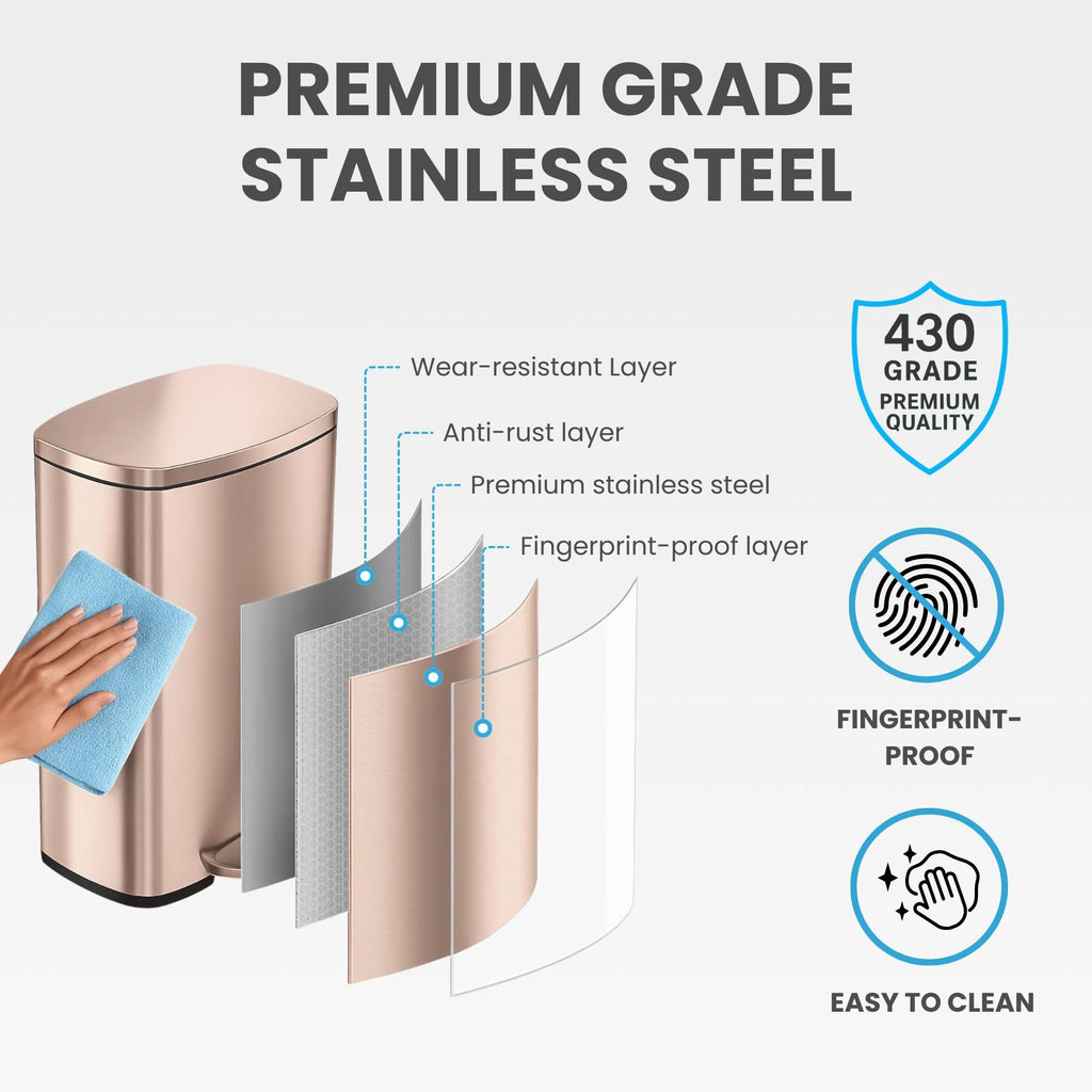 13.2 Gallon Stainless Steel Step Trash Can with Lid F5375
