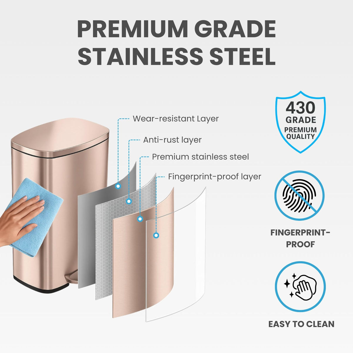 13.2 Gallon Stainless Steel Step Trash Can with Lid F5375