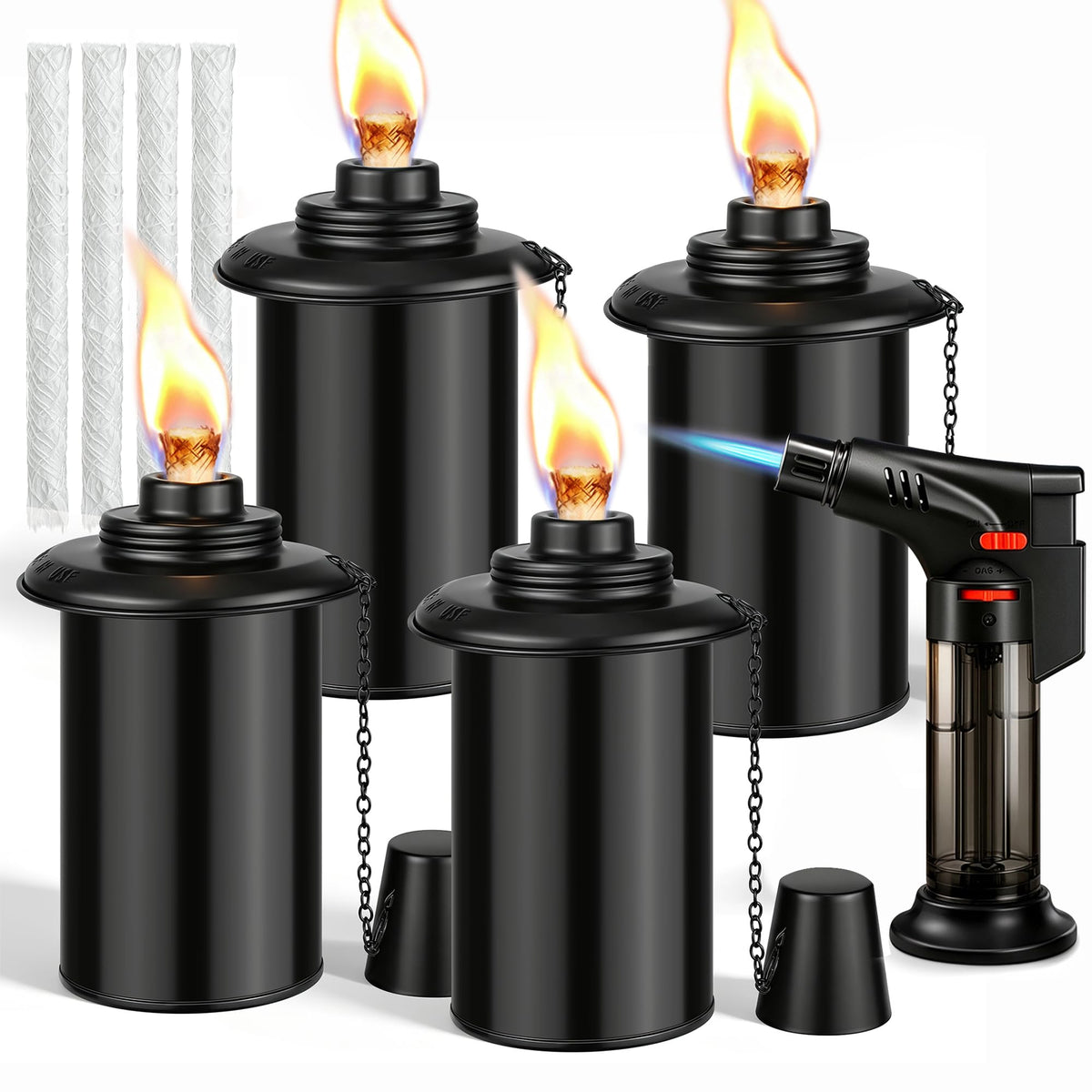 4 Pack 12oz Refillable Torch Canisters with Wicks F70107