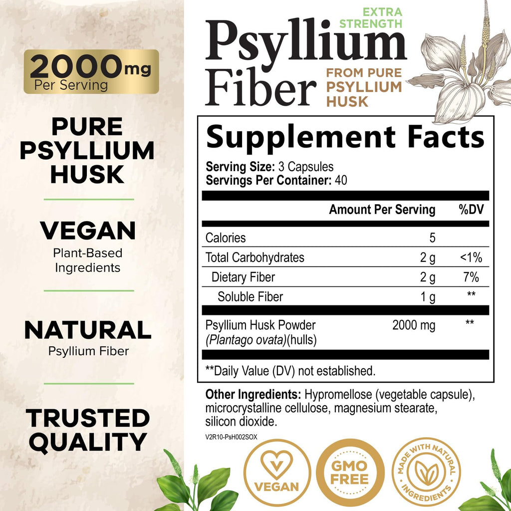 Psyllium Husk Capsules 2000 mg 120 Capsules R5368