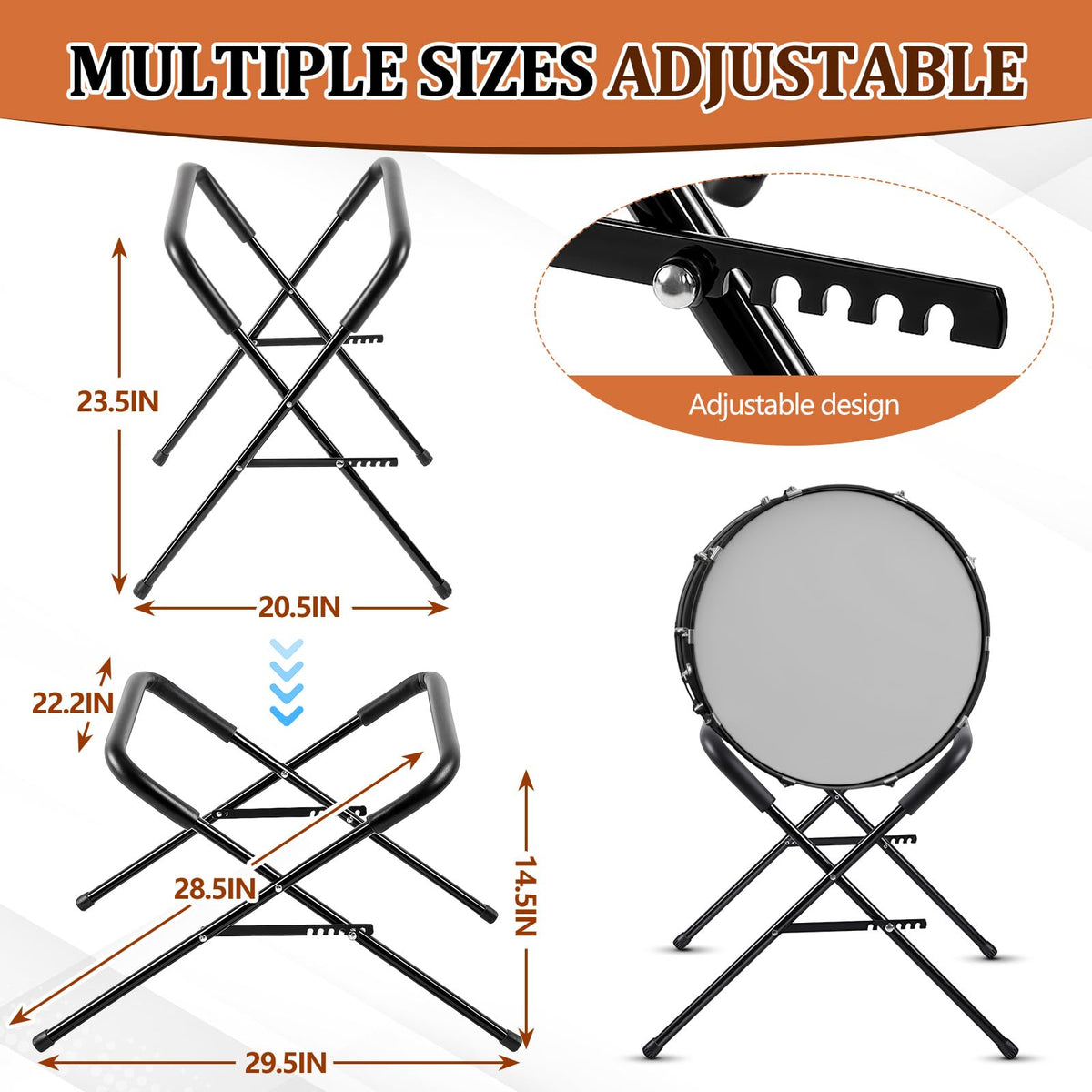 Heavy Duty Folding Bass Drum Stand Adjustable 21 Inches Steel O942750