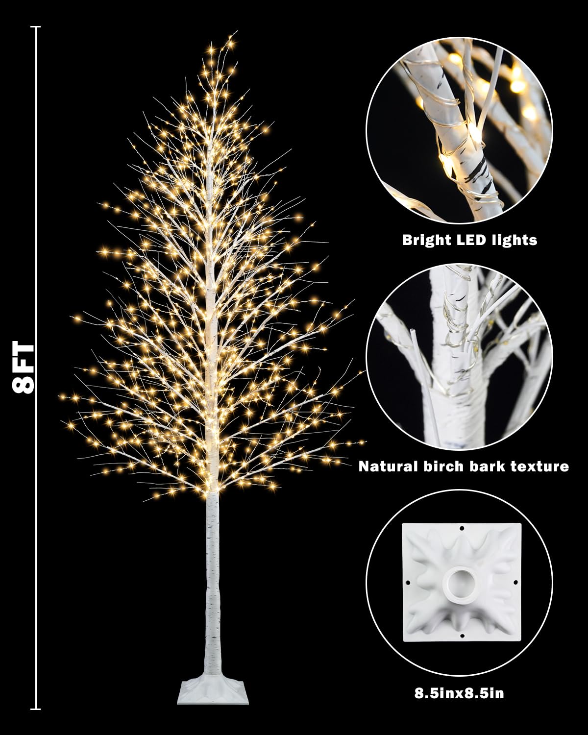 8FT Lighted White Artificial Christmas Twig Tree with 1440 Warm White LEDs R7154