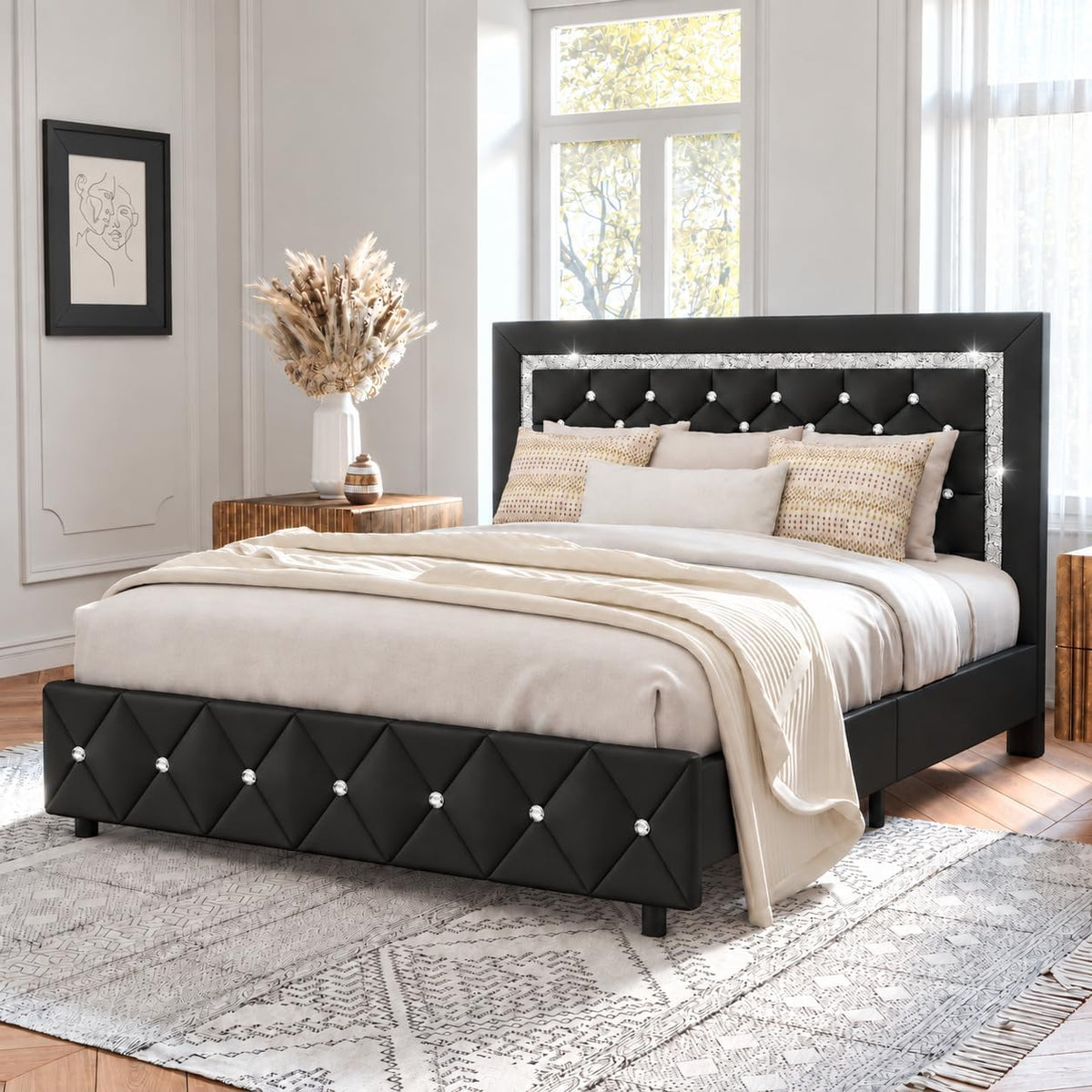 Full Size Upholstered Platform Bed with Headboard G486