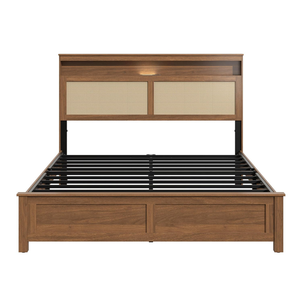 Brown Queen Wood Bed Frame with Storage Headboard D606144