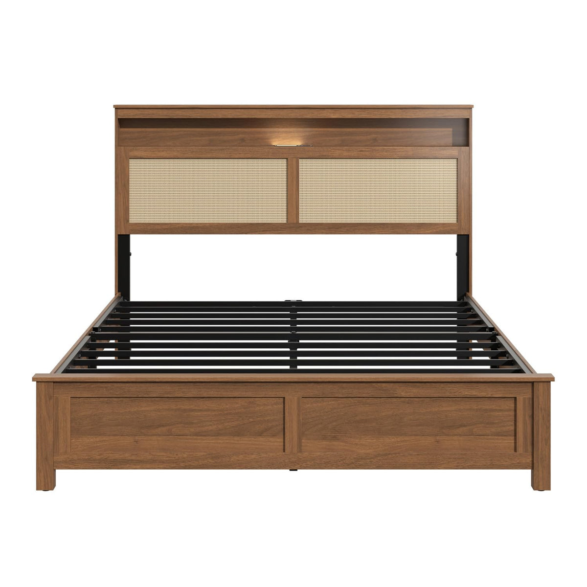 Brown Queen Wood Bed Frame with Storage Headboard D606144