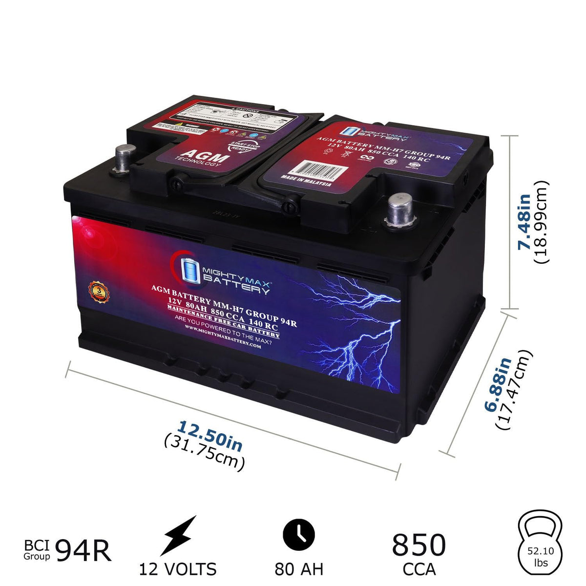 12V 80AH 850 CCA Replacement Battery Z64035