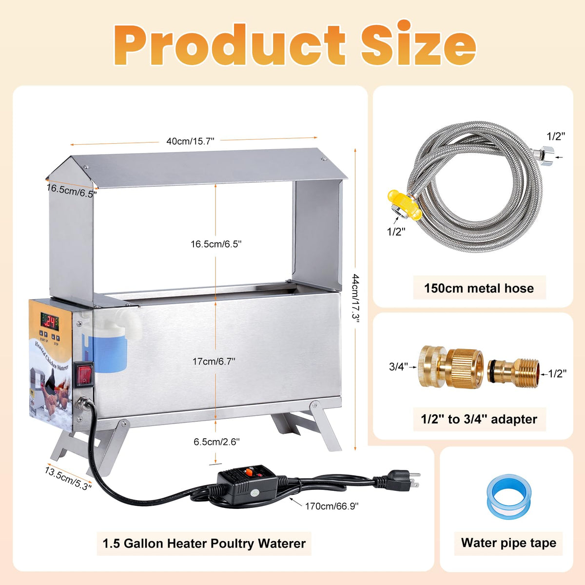 Heated 2 Gallon Stainless Steel Chicken Waterer X61165