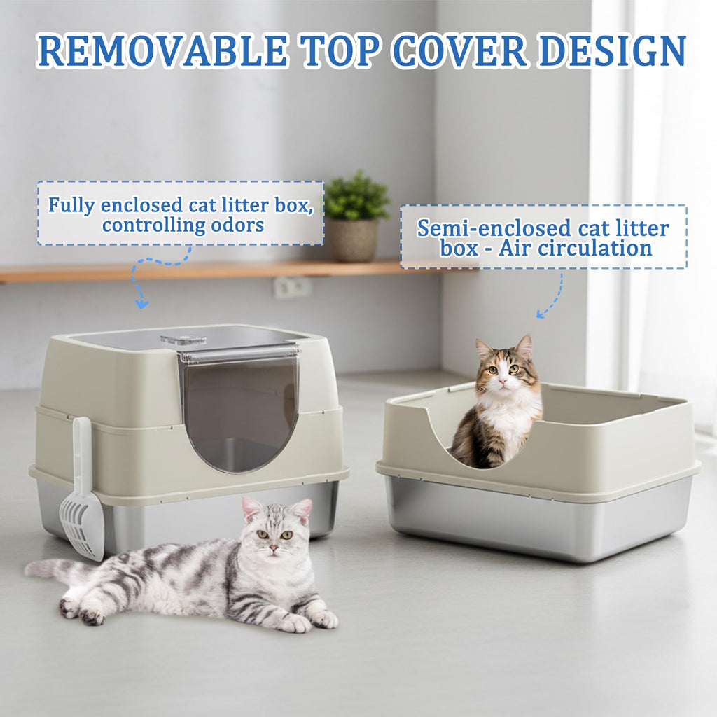 Stainless Steel Enclosed Cat Litter Box with Scoop & Mat M116443