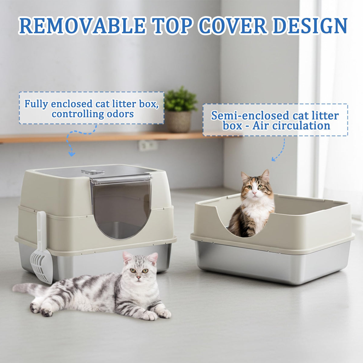 Stainless Steel Enclosed Cat Litter Box with Scoop & Mat M116443