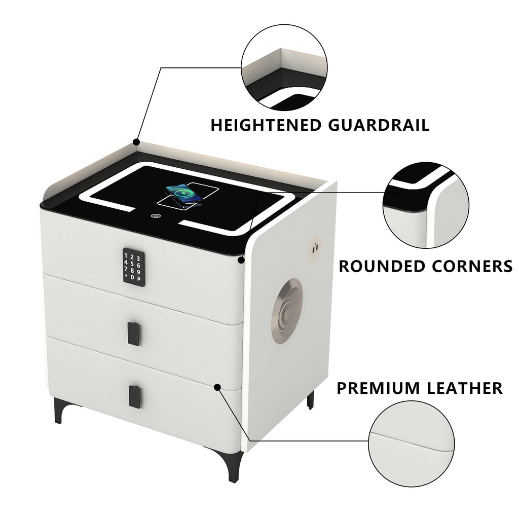 White Nightstand with Charging Station and LED Lights H586
