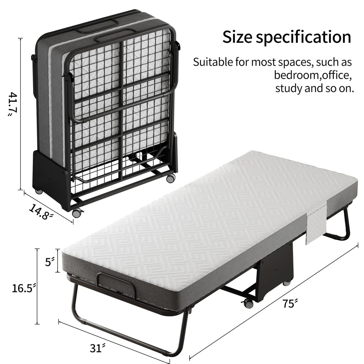 Folding Bed with 5-inch Memory Foam Mattress and Metal Frame P990486