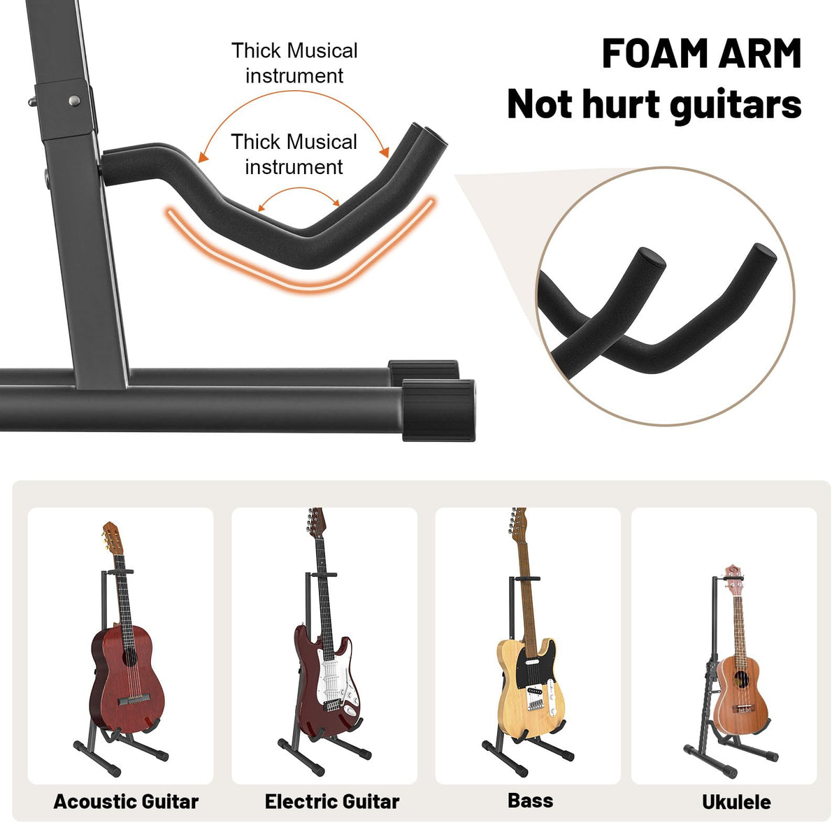 Adjustable Folding Guitar Stand with Neck Holder F74394