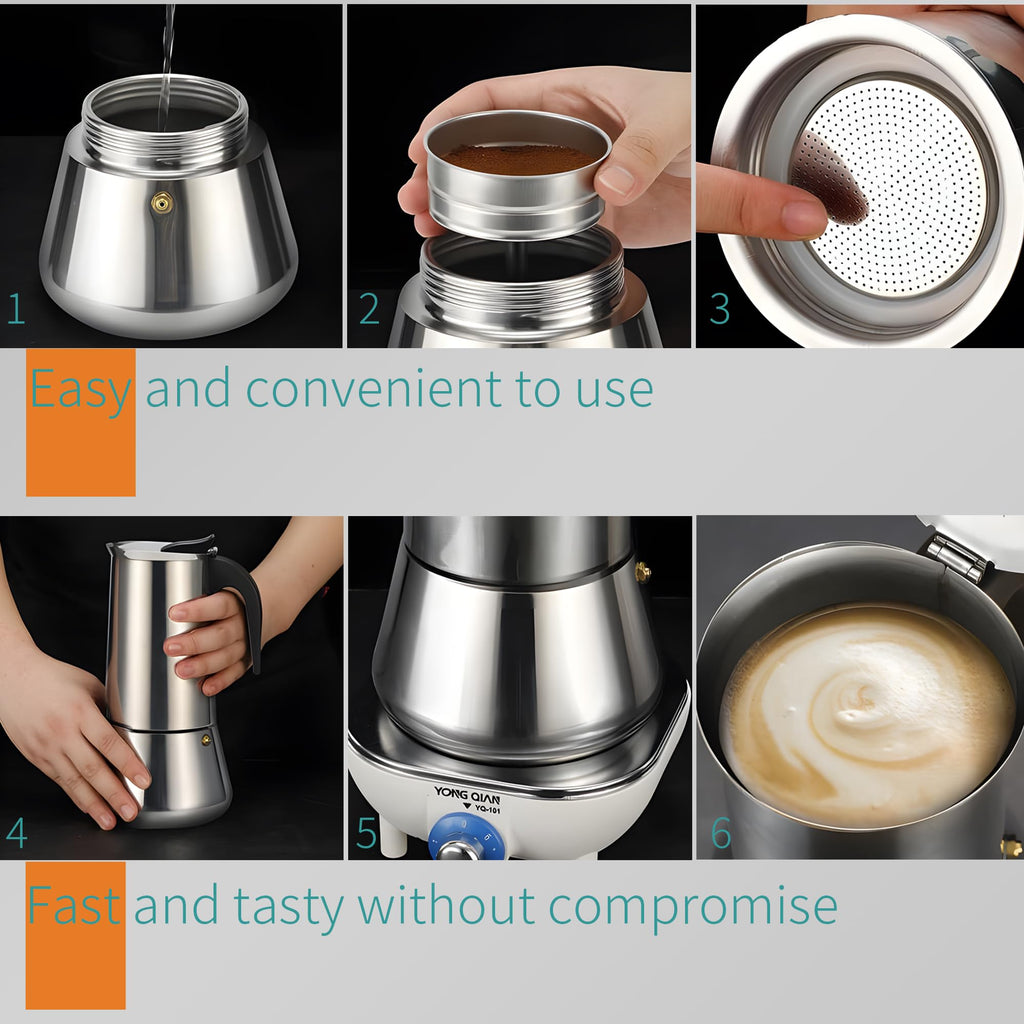 Stainless Steel Stovetop Espresso Maker 300ml 6 cup Q9518