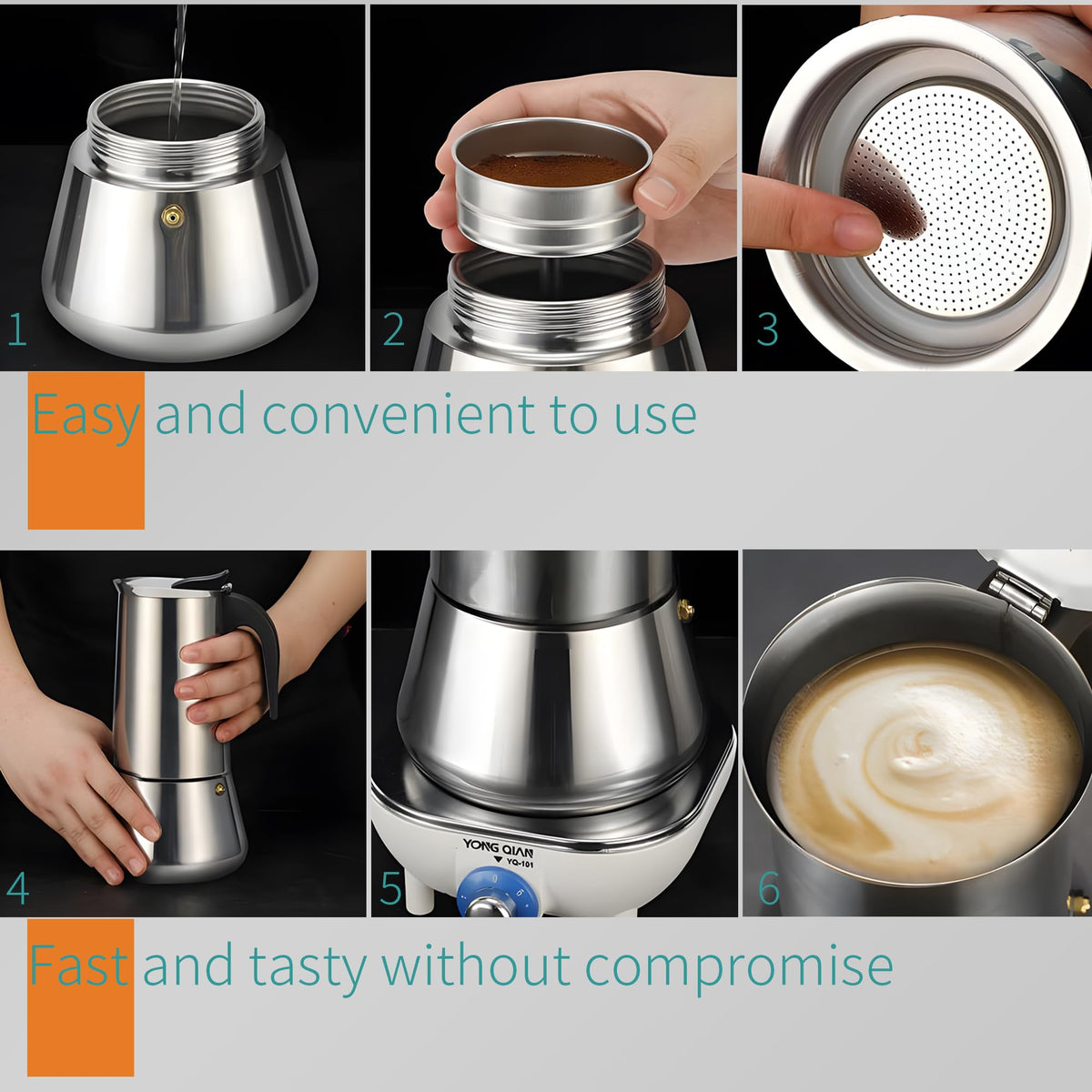 Stainless Steel Stovetop Espresso Maker 300ml 6 cup Q9518
