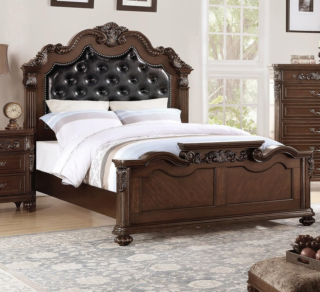 King Size Faux Leather Tufted Headboard Bed D34606