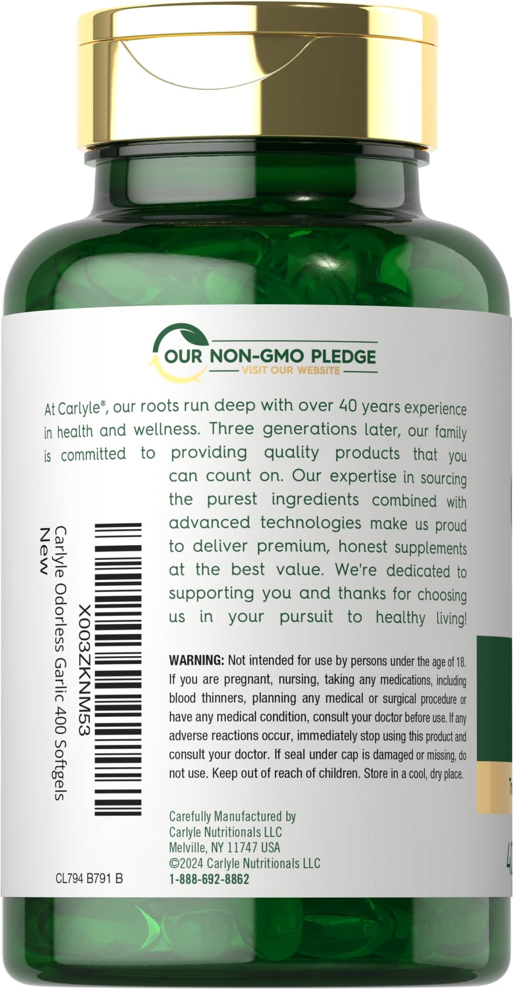 Odorless Garlic Supplement 400 Softgels Z17045