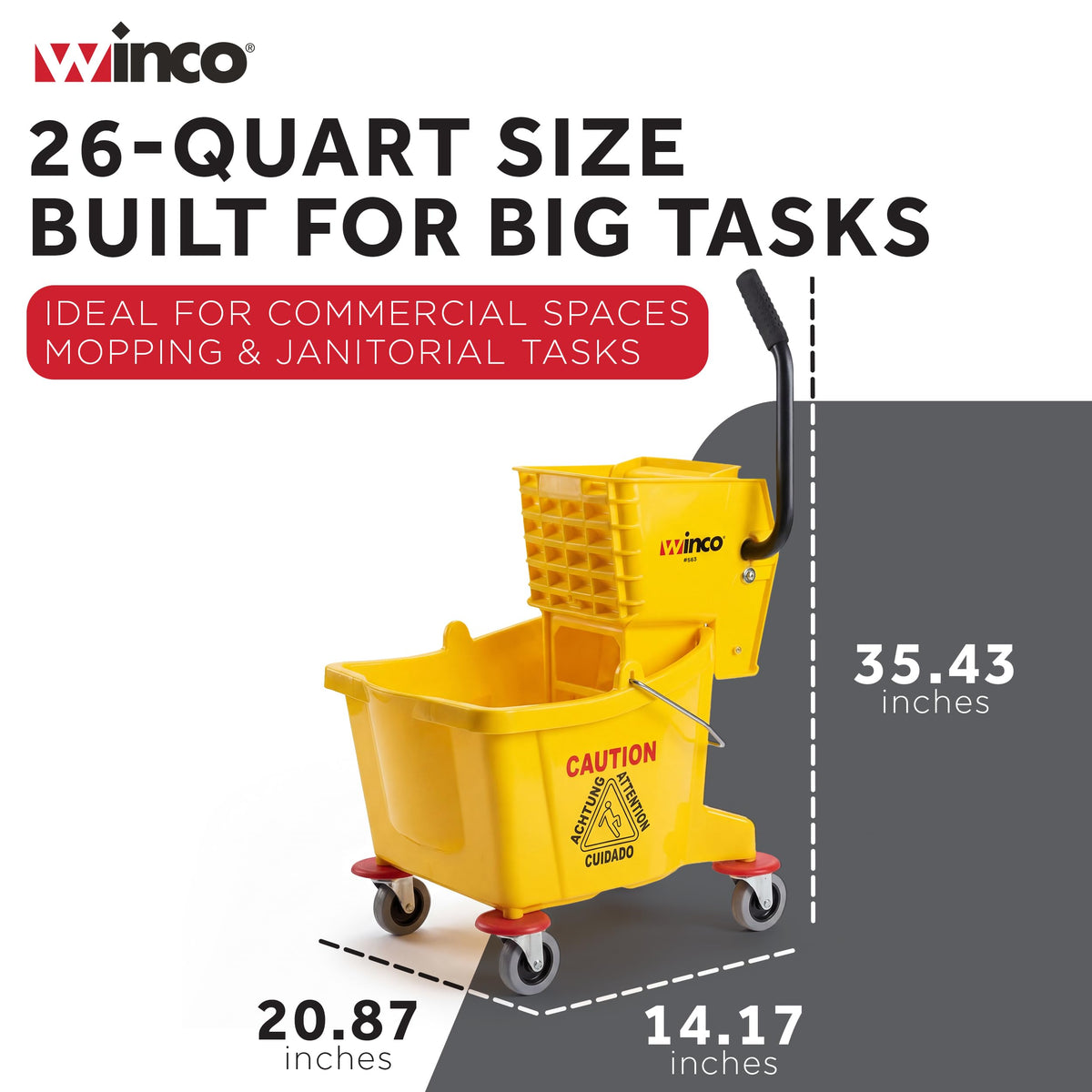 26 qt Yellow Plastic Mop Bucket on Wheels L2857