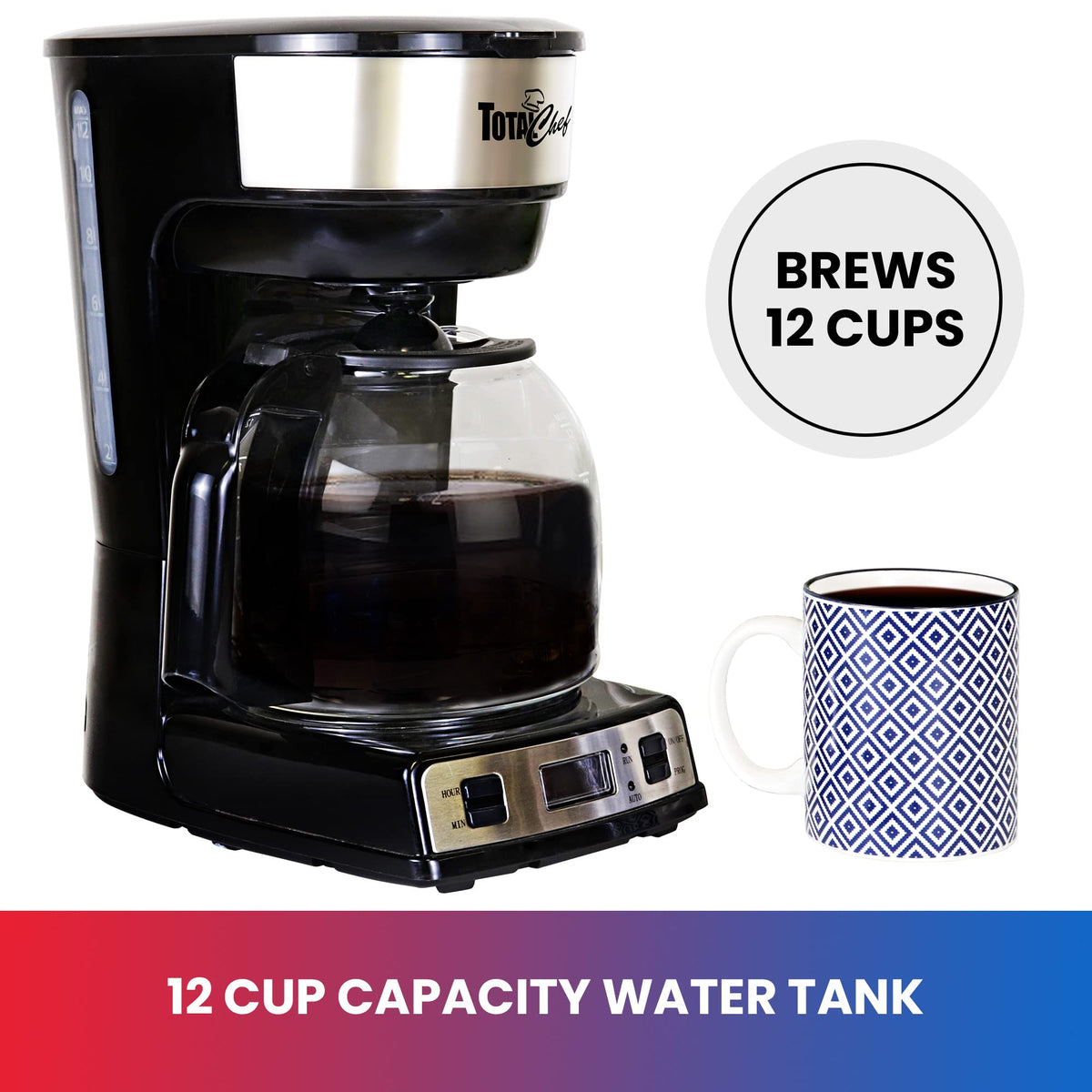 12-Cup Programmable Drip Coffee Maker with Glass Pot U588
