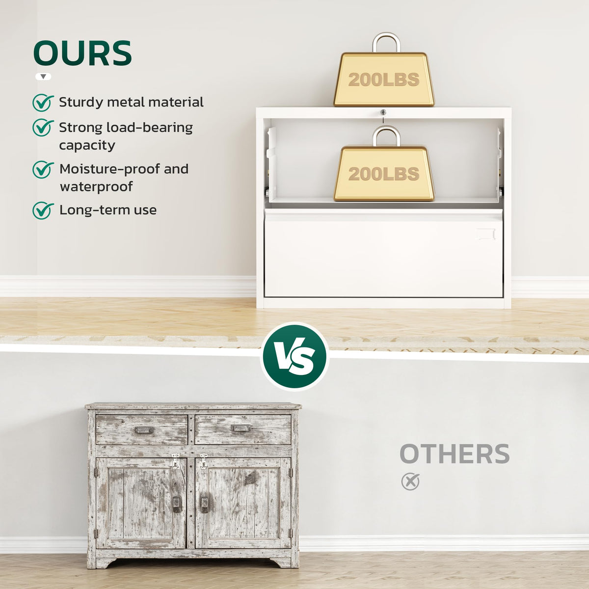 White 2 Drawer Metal File Cabinet with Lock W881