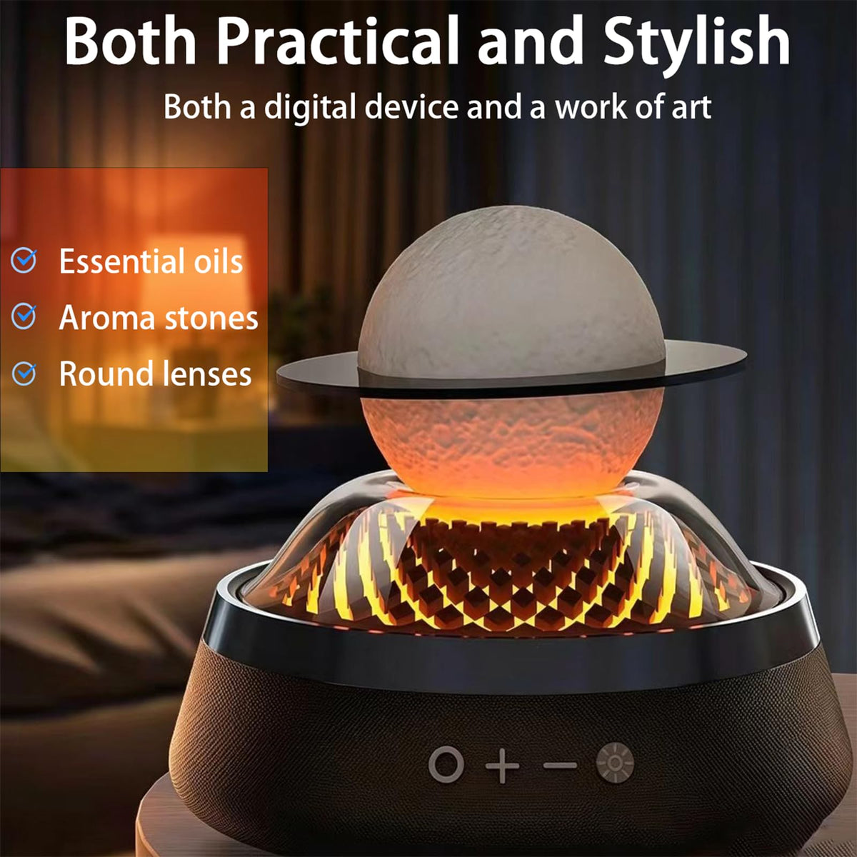 Black Portable Bluetooth Speaker with LED Night Light and Essential Oil Diffuser V320676