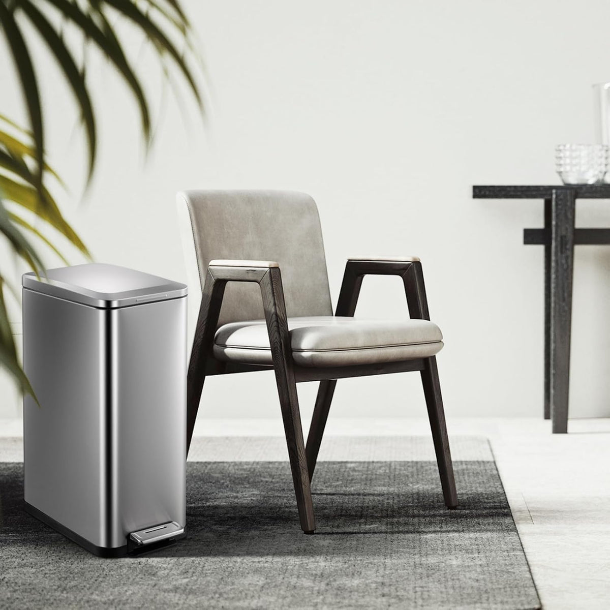 50L Slim Stainless Steel Step Trash Can with Soft-Close Lid H498