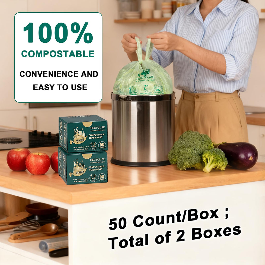 1.6 Gallon 100 Count Compostable Bags D6468