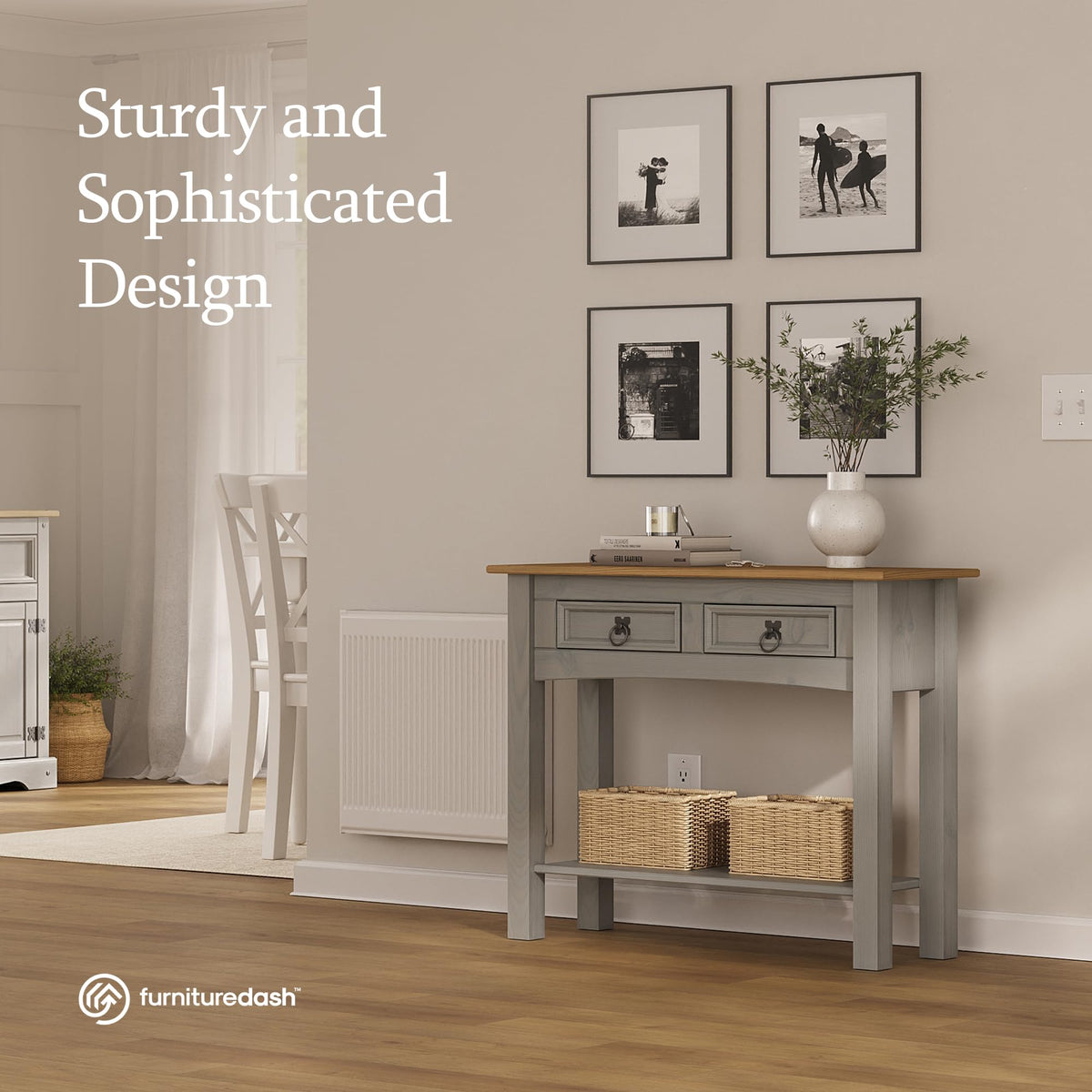Solid Wood Console Table with 2 Drawers T211559