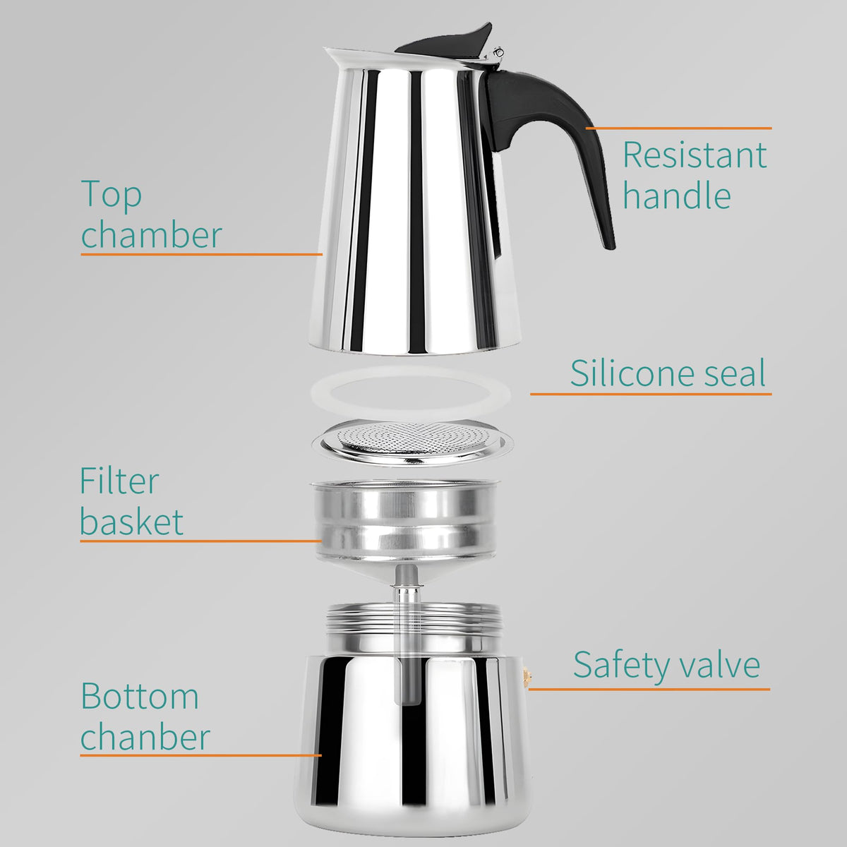 Stainless Steel Stovetop Espresso Maker 300ml 6 cup Q9518
