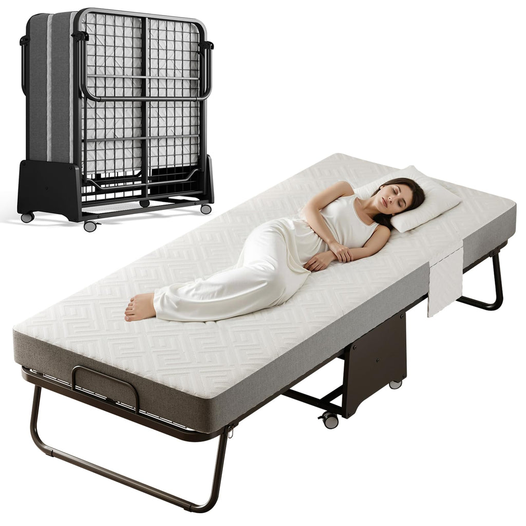Folding Bed with 5-inch Memory Foam Mattress and Metal Frame P990486
