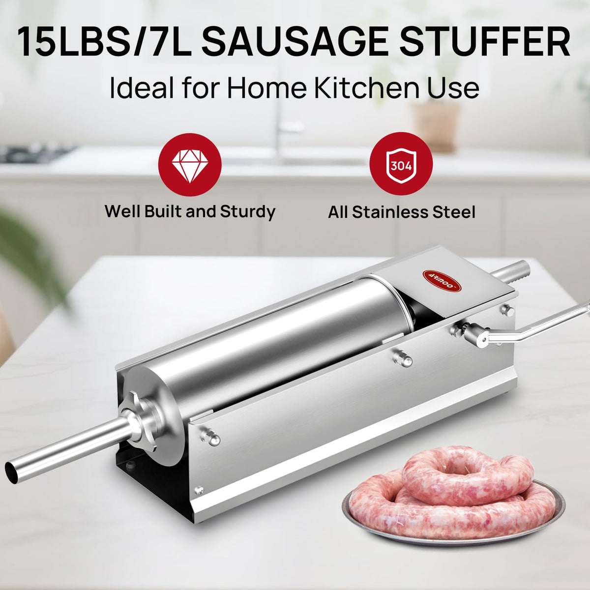 Manual Stainless Steel Sausage Stuffer with 4 Stuffing Tubes M93578