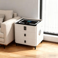 White Nightstand with Charging Station and LED Lights H586