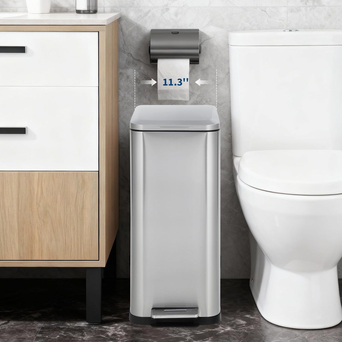 50L Slim Stainless Steel Step Trash Can with Soft-Close Lid Q4944