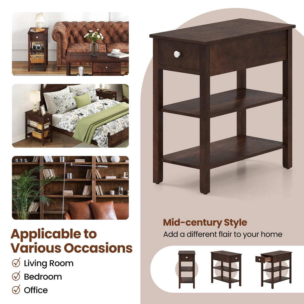 Narrow End Table Set of 2 Wood 3-Tier G769