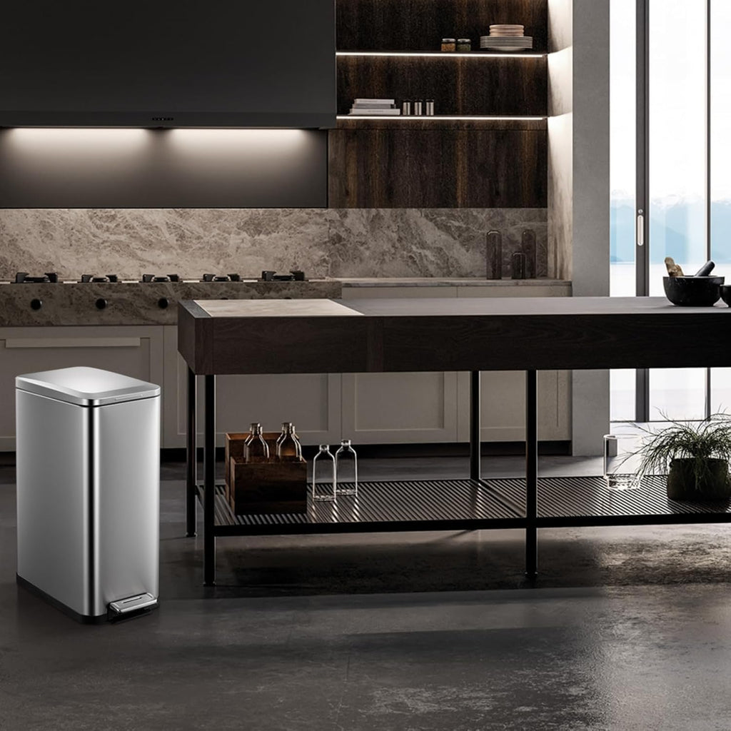 50L Slim Stainless Steel Step Trash Can with Soft-Close Lid H498