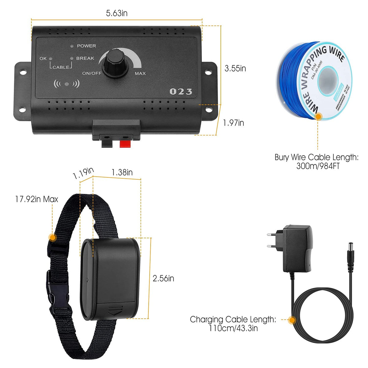Electric Dog Fence System with 2 Collars T5742