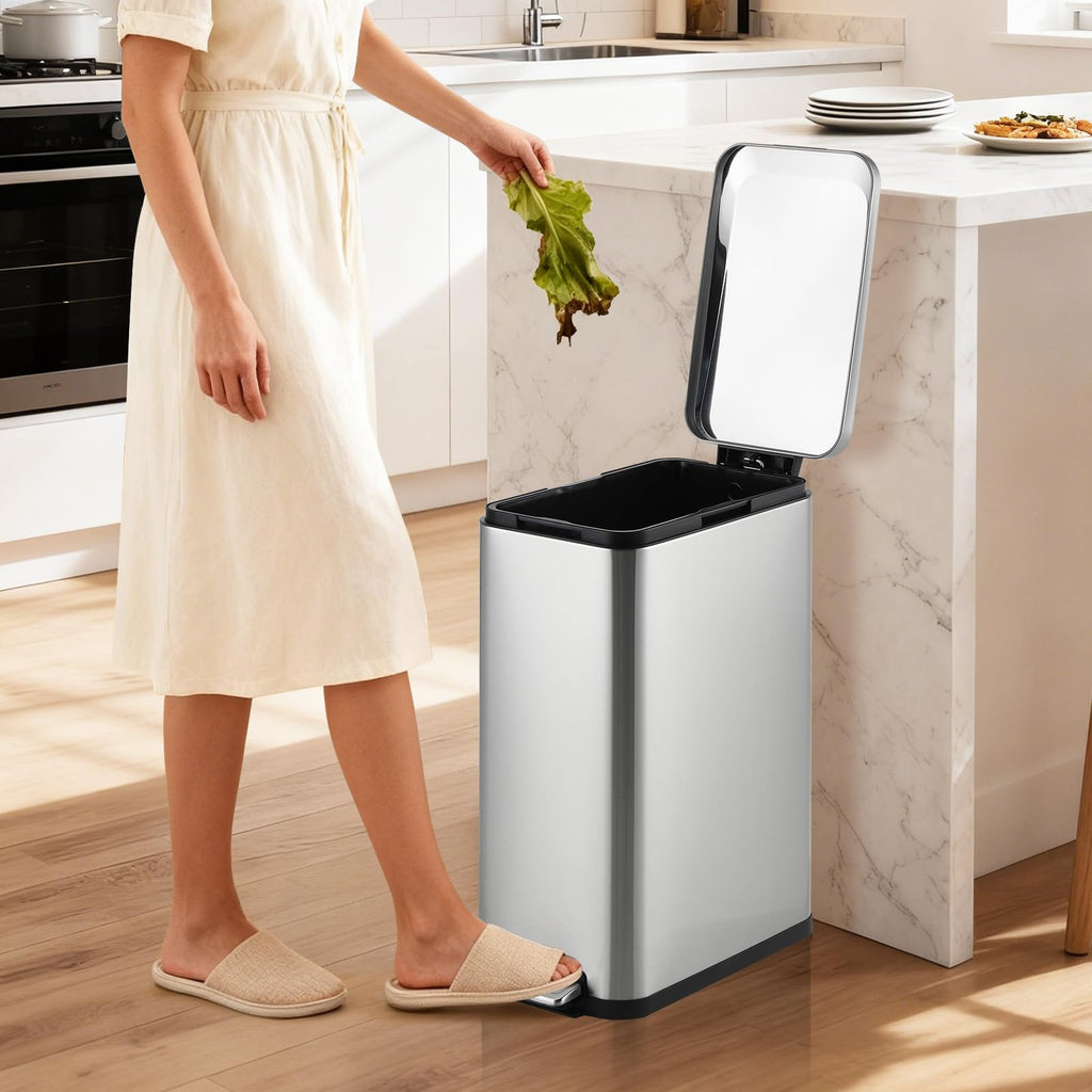 50L Slim Stainless Steel Step Trash Can with Soft-Close Lid Q4944