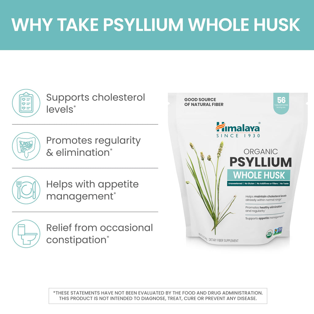 Organic Psyllium Whole Husk Fiber Supplement, Unflavored, 12 oz D9520