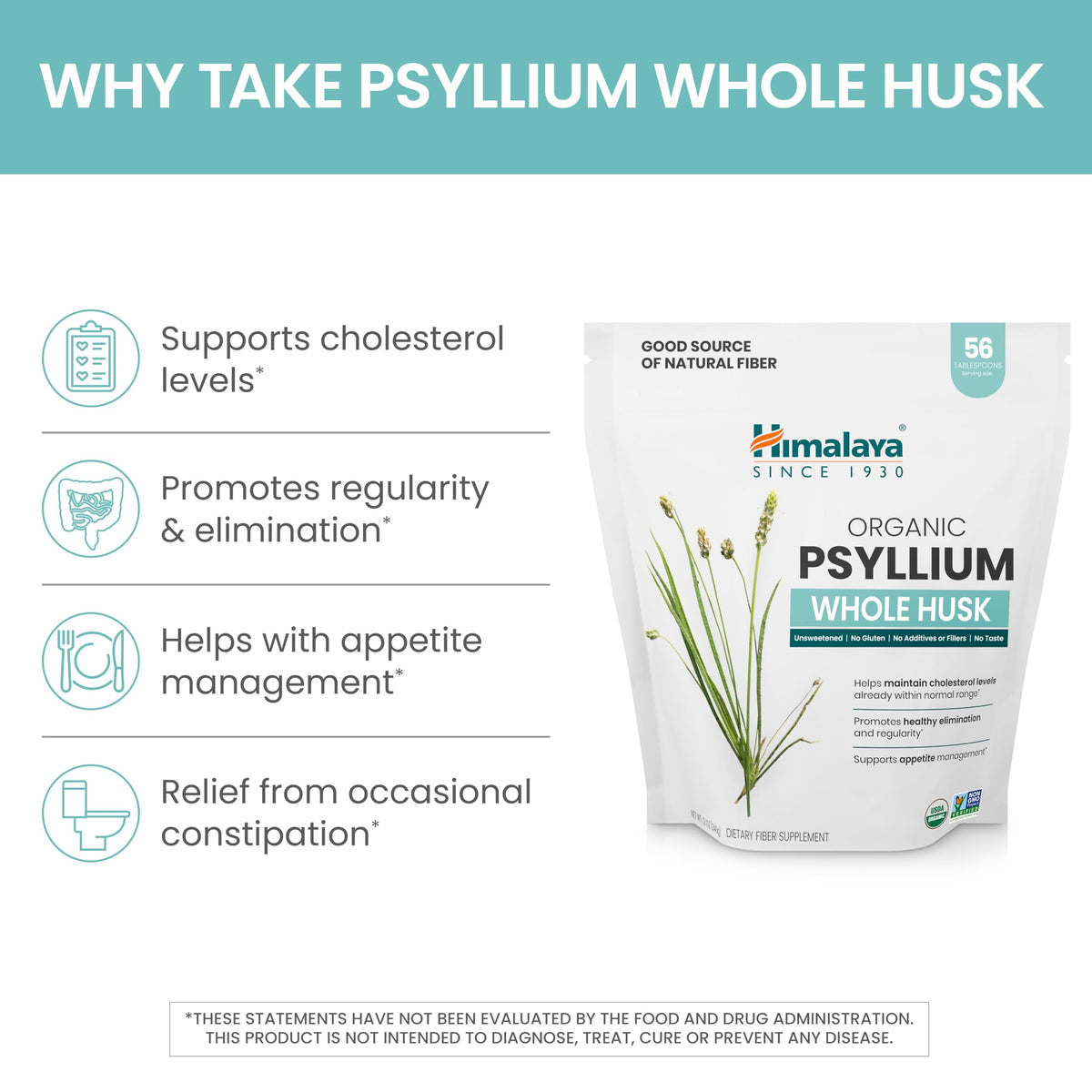 Organic Psyllium Whole Husk Fiber Supplement, Unflavored, 12 oz D9520
