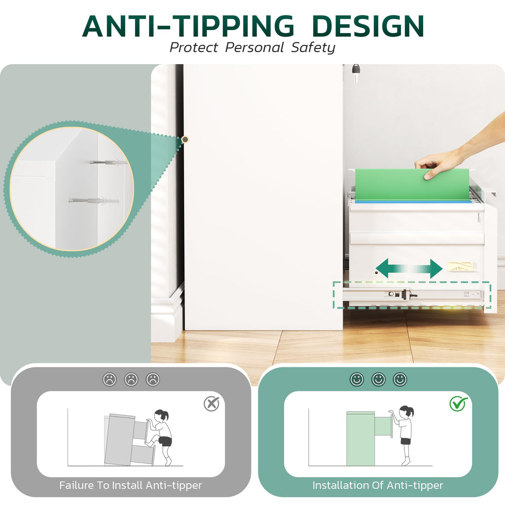 White 2 Drawer Metal File Cabinet with Lock W881