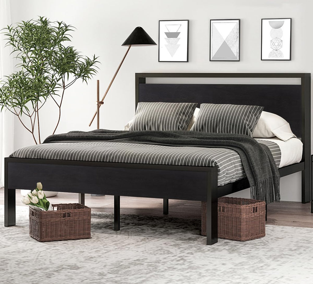 Full Size Bed Frame with Wooden Headboard and Footboard E1387