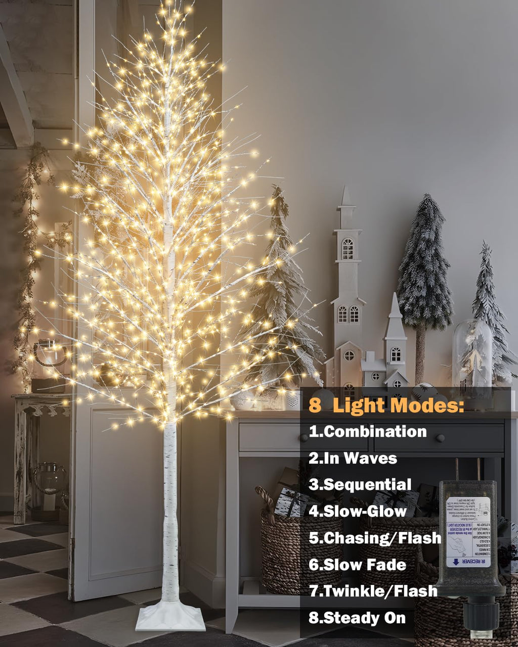 8FT Lighted White Artificial Christmas Twig Tree with 1440 Warm White LEDs R7154