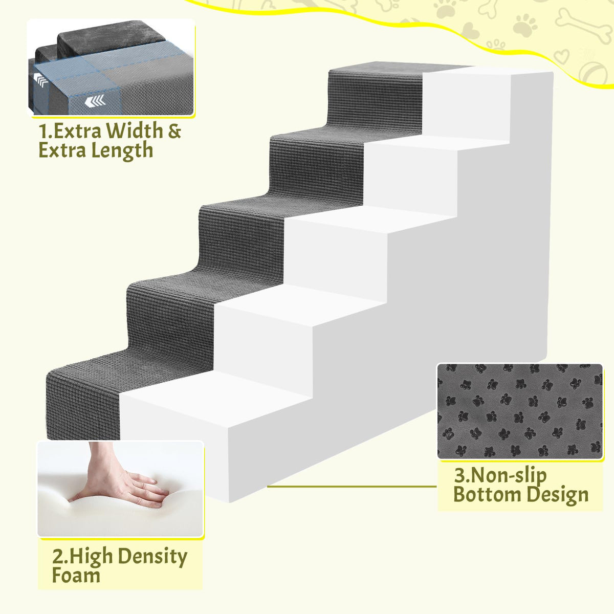 23”H Grey 5 Steps Non-Slip Foam Pet Stairs C643