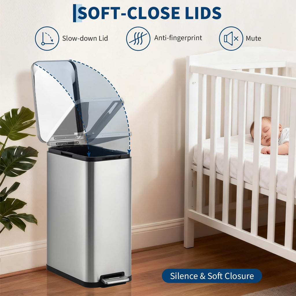 50L Slim Stainless Steel Step Trash Can with Soft-Close Lid Q4944