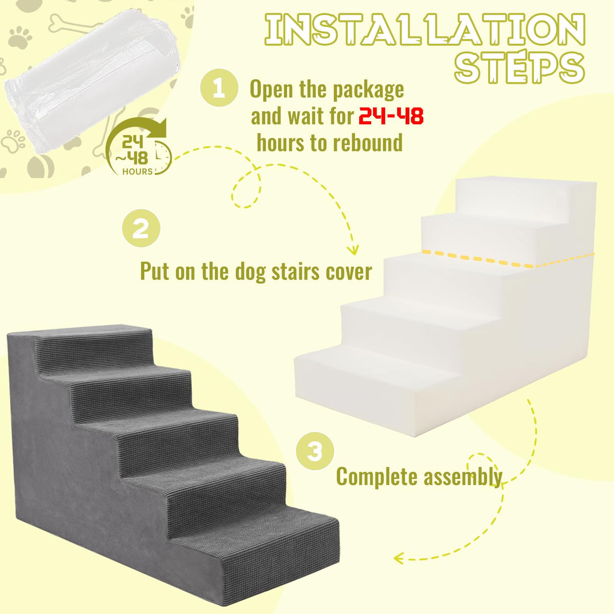 23”H Grey 5 Steps Non-Slip Foam Pet Stairs C643