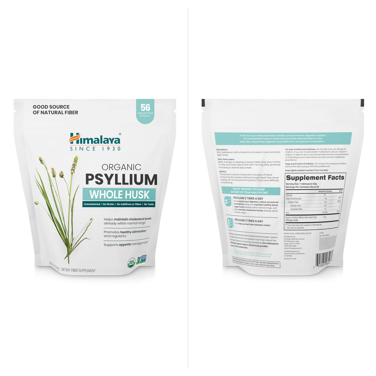 Organic Psyllium Whole Husk Fiber Supplement, Unflavored, 12 oz D9520