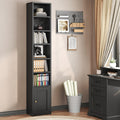 7-Tier Narrow Bookshelf with Door and Storage Cabinet, Black A32331