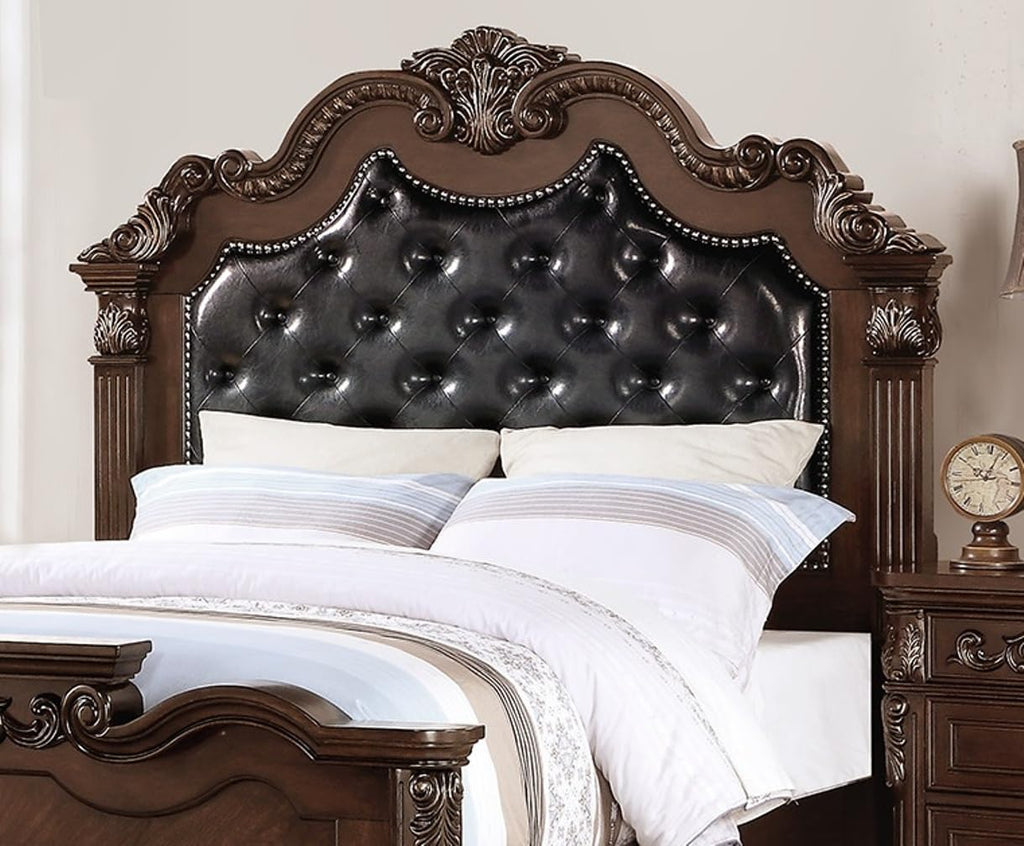 King Size Faux Leather Tufted Headboard Bed D34606