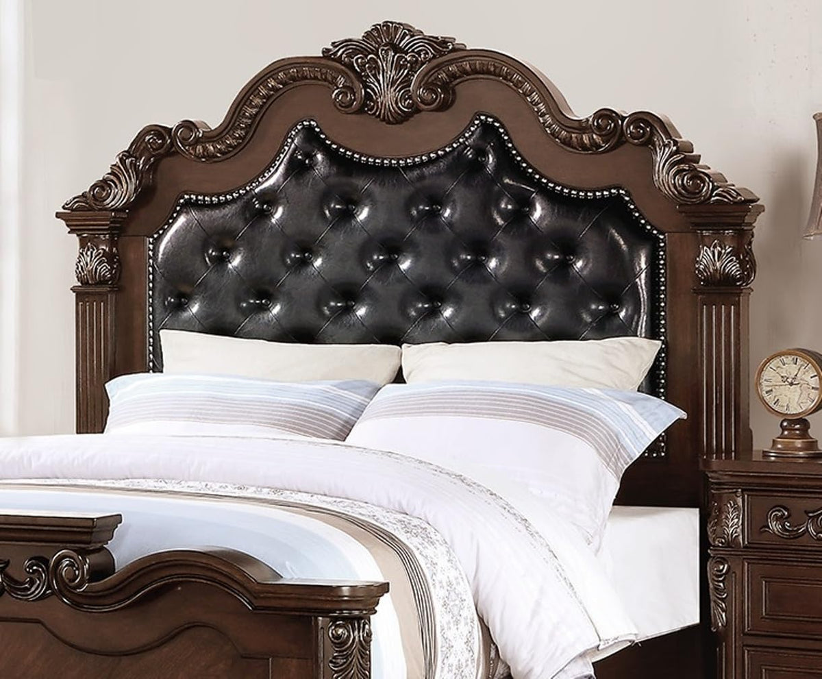 King Size Faux Leather Tufted Headboard Bed D34606