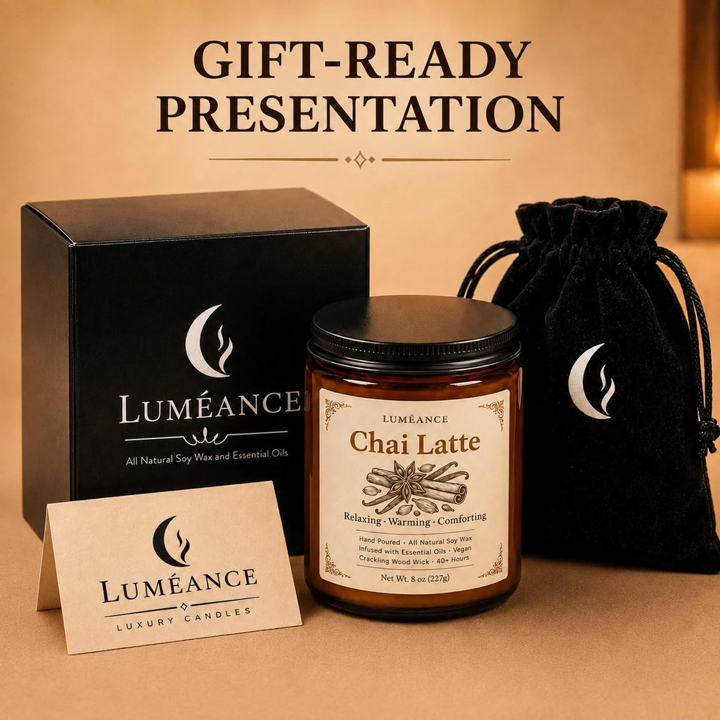 Chai Latte Scented Candle, 8 oz, Soy Wax, Crackling Wood Wick P7861